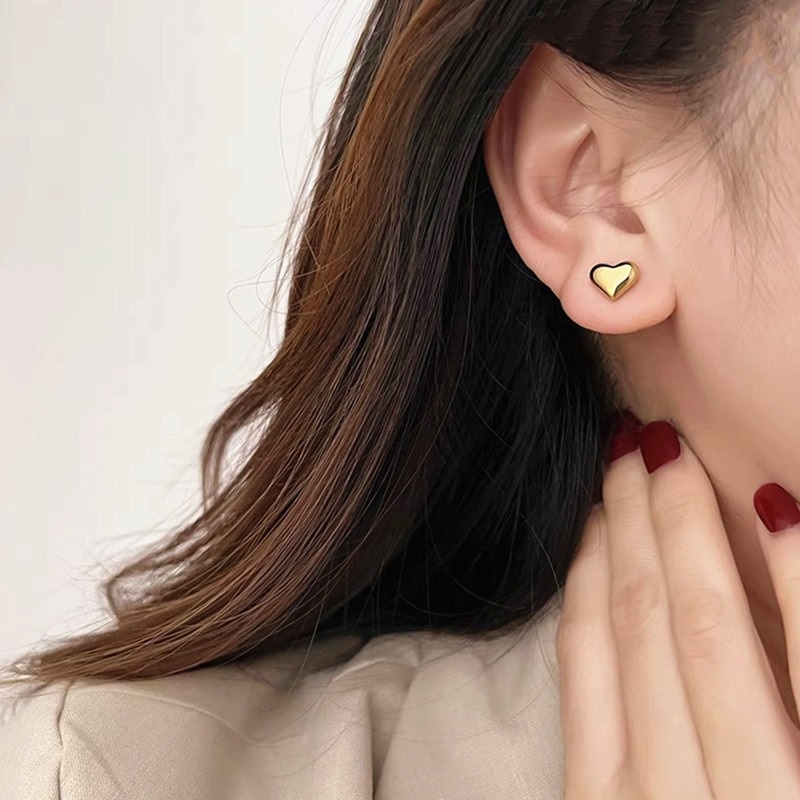 Anting Titanium Anti Karat Hati Lapis Emas 18K Anting Tusuk Perhiasan Fahion Korea