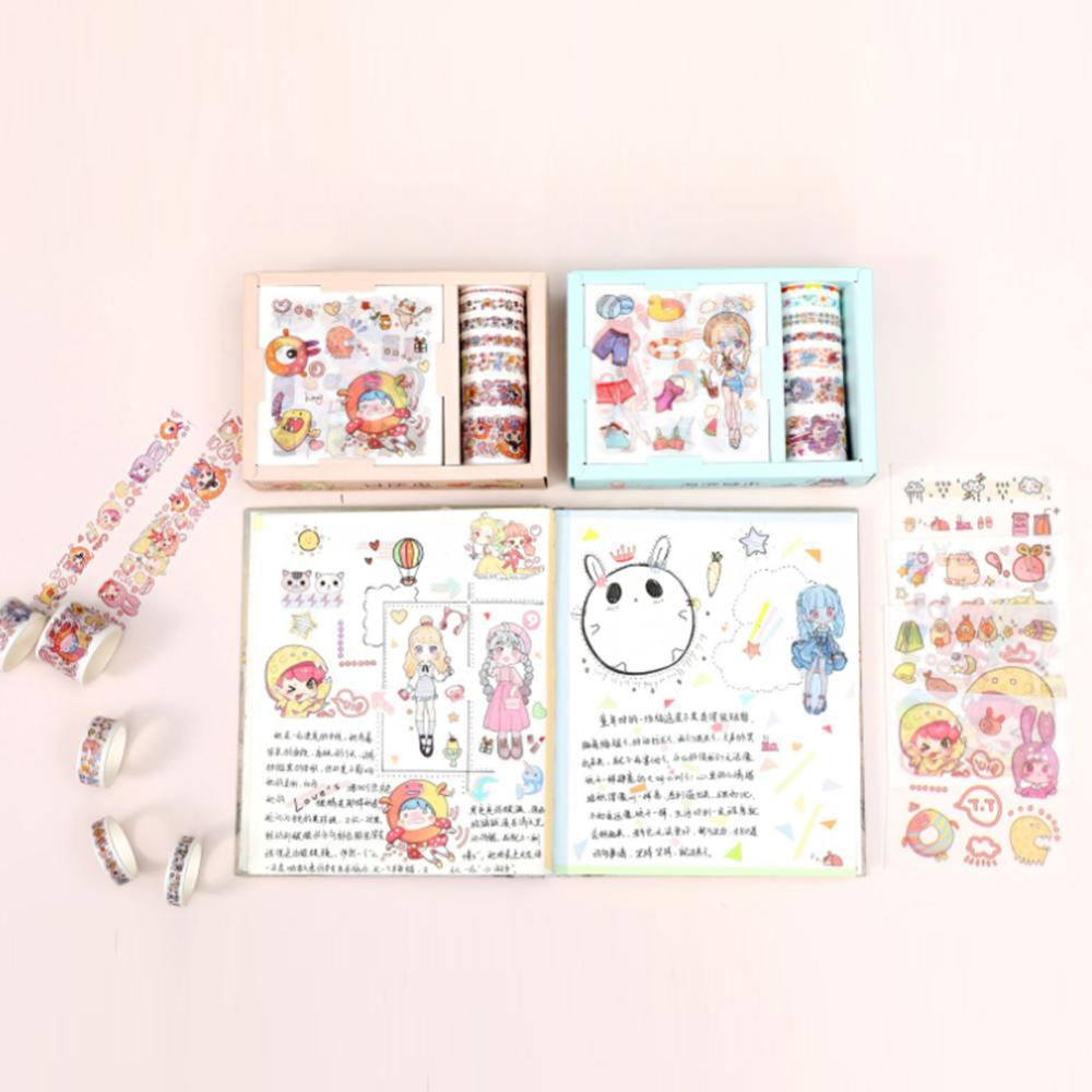 Timekey 16Pcs / Set Stiker Kertas / Selotip Washi Untuk Dekorasi Scrapbook / Diary / Jurnal A7K5