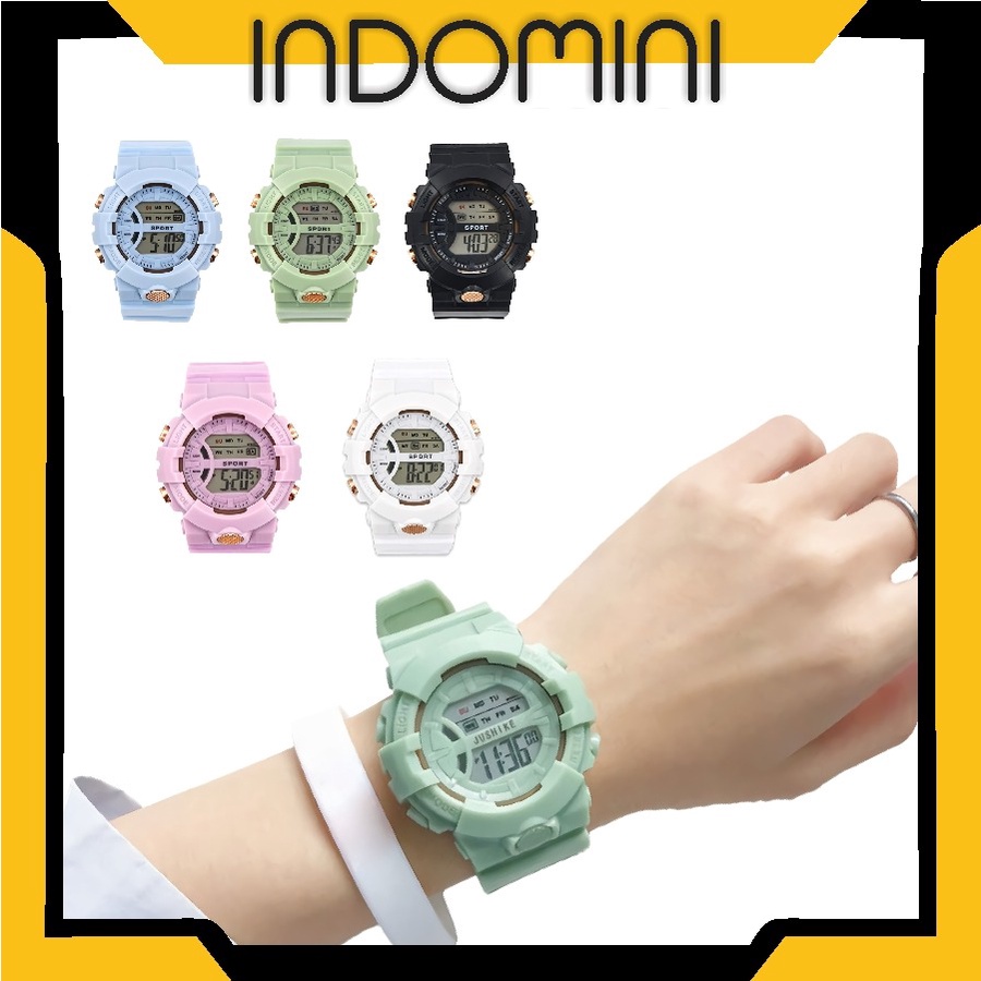 INDOMINI Jam Tangan Rubber Digital Sport Bulat Wanita Dan Pria Fashion Gaya Korea Import JT033