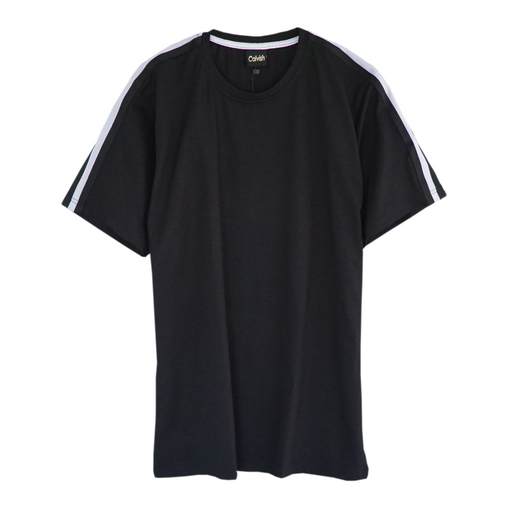 Kaos Pria Stripe Hitam Putih - Calvish