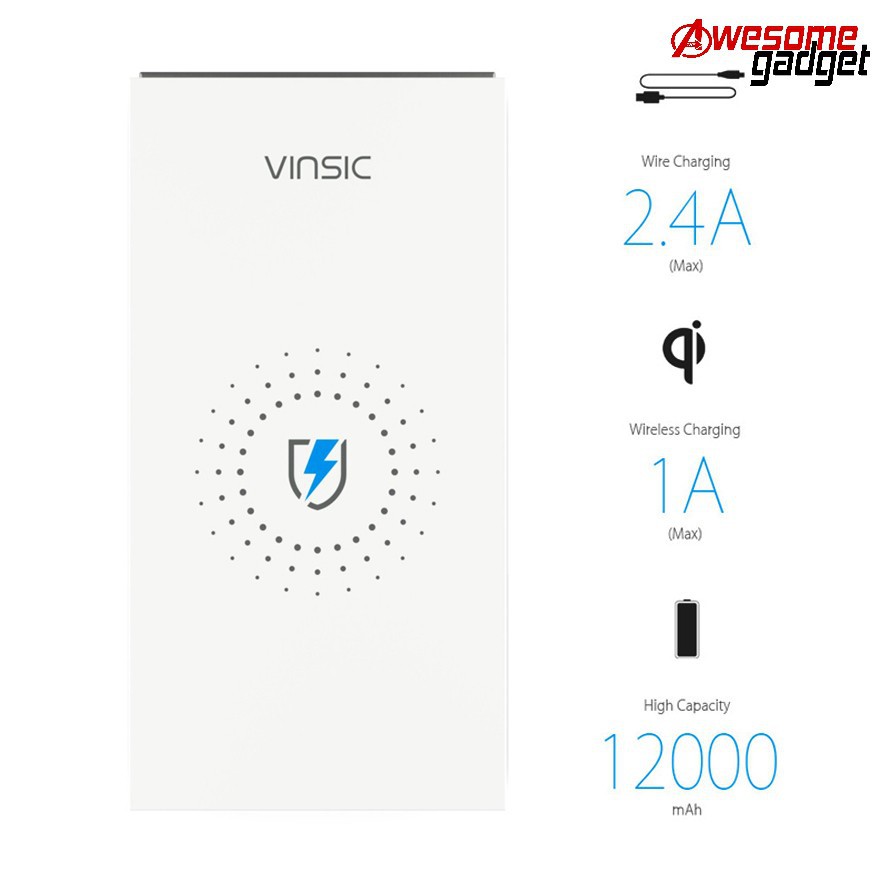 Vinsic VSPB208W Qi Wireless Charger Power Bank 12000mAh Powerbank