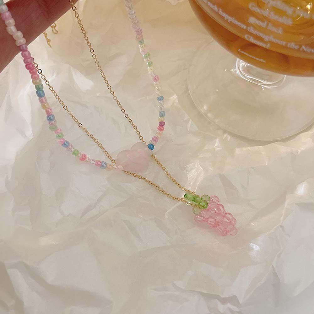 Mxbeauty Manik-Manik Warna-Warni Kalung Kepribadian Gadis Double Layer Kalung Cinta Gaya Korea Kalung Sahabat Wanita Kalung