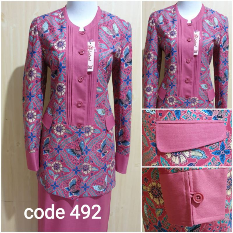 blazer pink batik lolani set rok