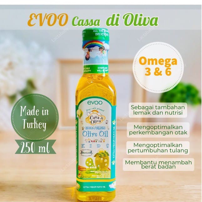 Evoo Casa Di Olivia Extra Virgin Olive Oil 250ml / Minyak MPASI / Minyak sayur / minyak masak / Olive oil / Minyak Olive / sehat / untuk tambah berat badan anak / lemak baik / omega 3 / omgea 6 / untuk perkembangan otak anak / minyak mpasi anak dan bayi /