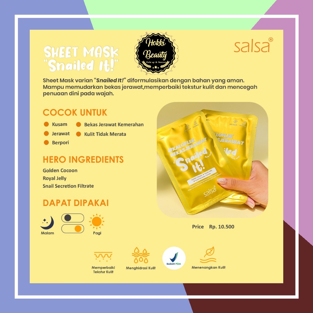 SALSA Sheet Mask - Masker Wajah Daily (Hyaluronic, Niacinamide, Snail)