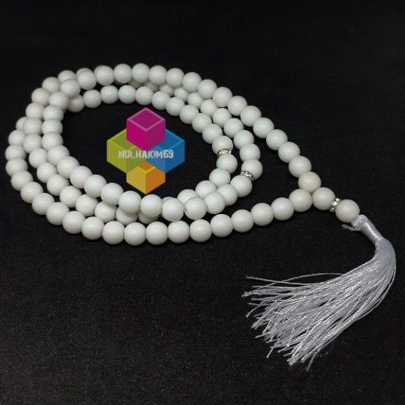 tasbih batu giok putih salju unik 99 butir 8 mm asli