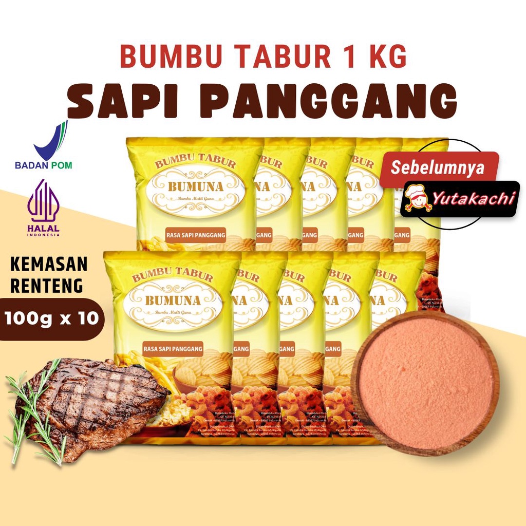 Bumbu Tabur Renteng Rasa Sapi Panggang 1Kg (100gr x 10pcs) BUMUNA / Premium Bubuk Tabur Bumbu Keripik Kentang Lidi Ayam Makaroni Jamur Tahu Penyedap Rasa 1 kg (balado/bbq/pedas manis/jagung bakar/keju) Pusat Bumbu