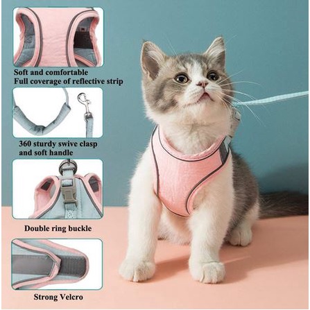Premium Tali Tuntun Badan Kitten, Anak Kucing, Kucing, Puppy dan Anjing Kecil / Dog Cat Leash Harness with Reflective Strap Pet Vest