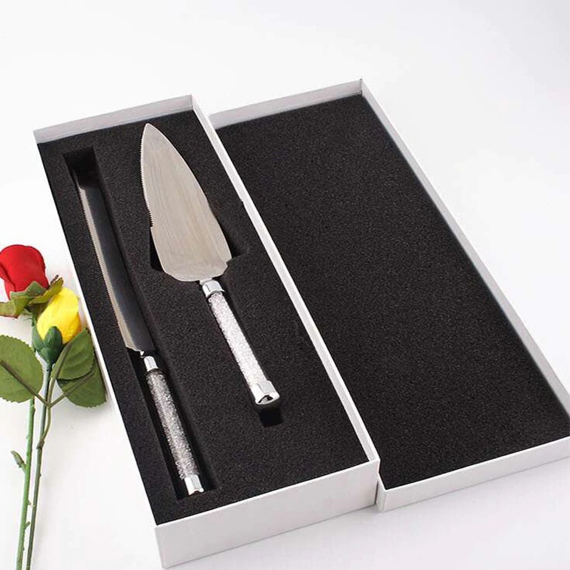 2pcs Wedding Cake Knife Server Set Stainless Steel Crystals Handle Cake Spatula Cutter Birthday