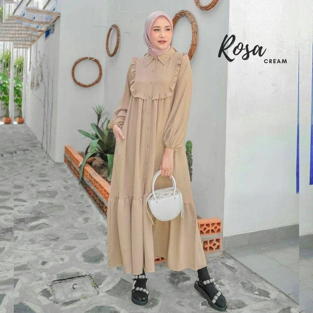 ROSA LONG TUNIK BAHAN KAIN MANGO CRAPE Tunik Remaja Muslim Terbaru Baju Muslim Wanita Tunik Long Dre