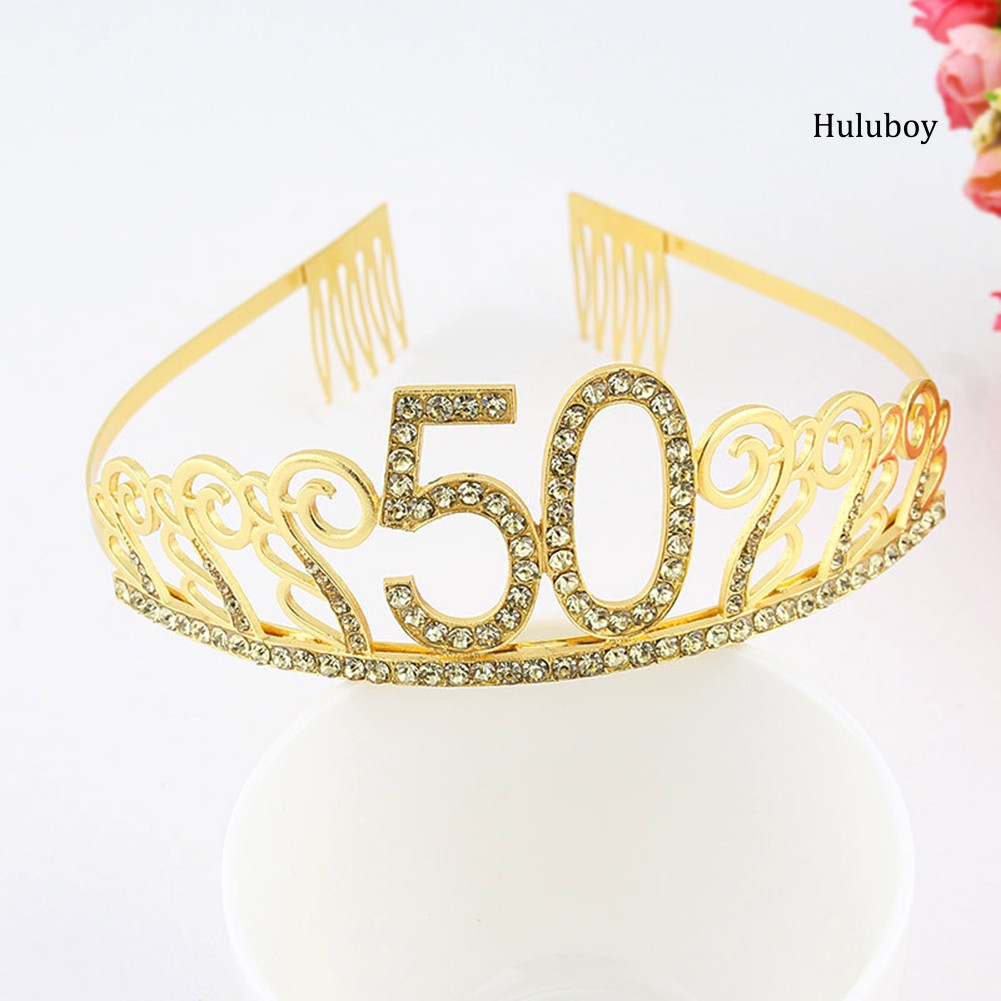 HLB~10/18/21/30/40/50 Birthday Party Tiara Rhinestone Headband Hair Loop Crown Decor