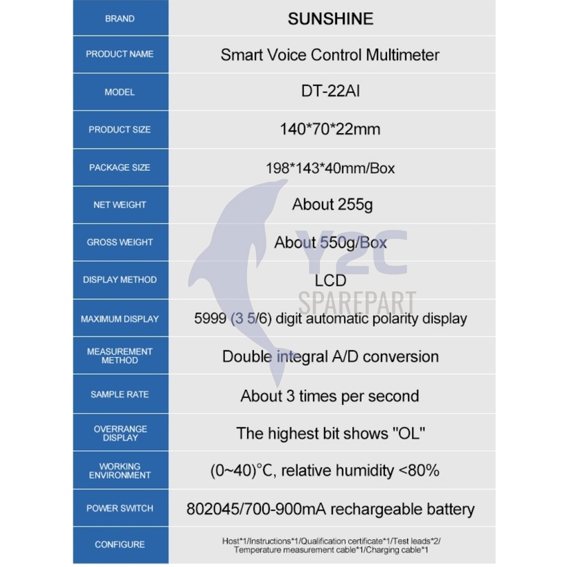 MULTITESTER DIGITAL TOUCH SUNSHINE DT-22A1 / AVOMETER / ALAT SERVIS SERVICE HP