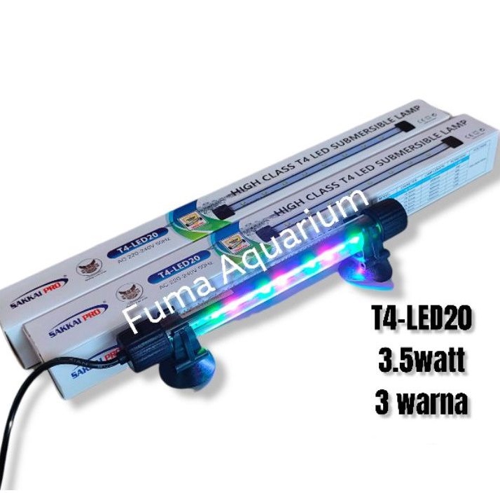 Lampu Celup Aquarium 20cm SAKKAI PRO T4-LED20 3 Warna Akuarium Aquascape 3.5 Watt