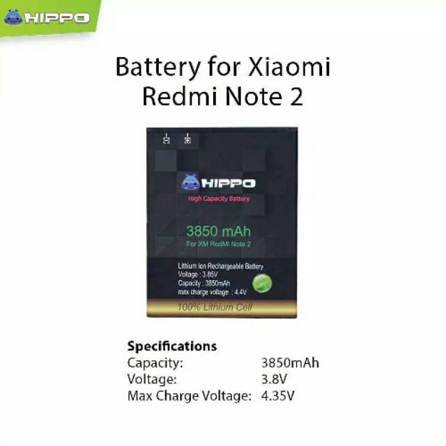 BATTERY baterai batrei HIPPO XIAOMI REDMI NOTE 2 BM45 bm 45 redminote 2