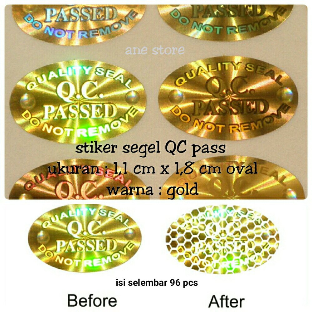 

Jual STIKER SEGEL HOLOGRAM " Q.C. PASSED " bentuk oval uk. 11mm x 18mm Limited