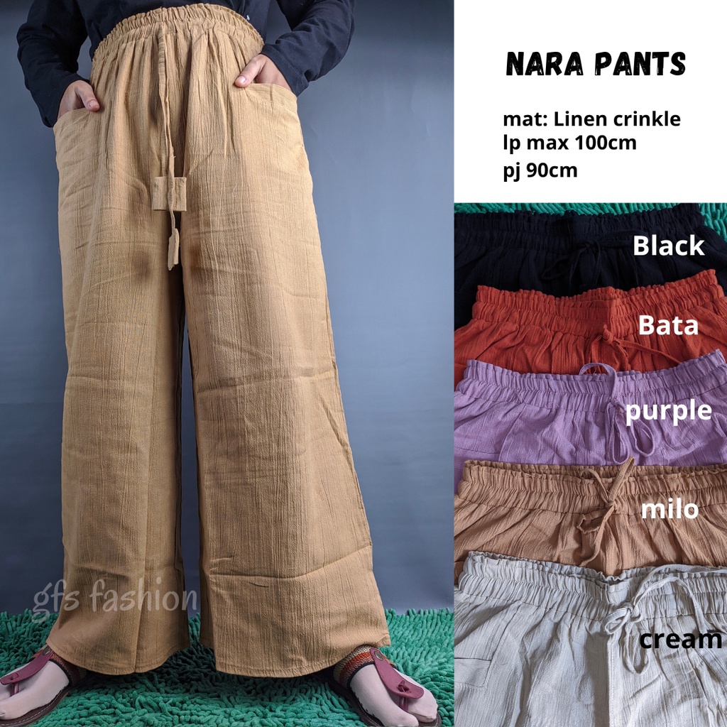 Nara Pants Celana Kulot Linen Crinkel Kekinian