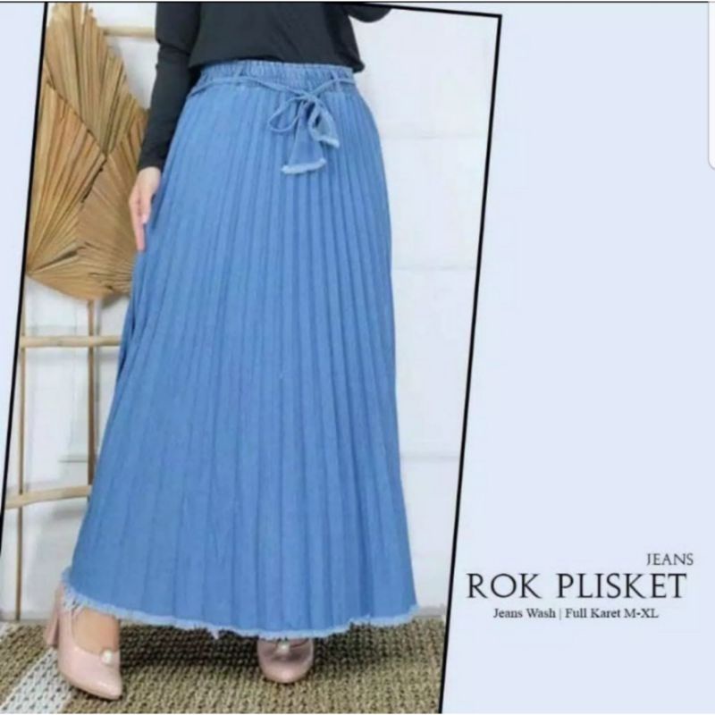 ROK PLISKET JEANS | JEANS WASH PLISKET | ROK PAYUNG PLISKET | JEANS PLISKET UMBRELLA BAWAH