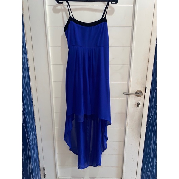 dress biru high low