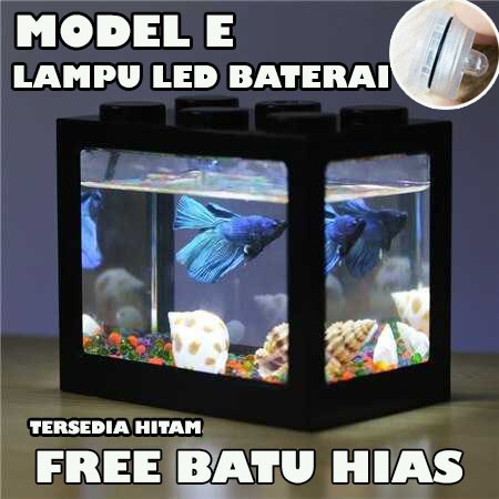 Akuarium Ikan Cupang Hias Akrilik Aquarium  Mini Bitte Acrylic Lego Block USB LED Baterai Batu Hias