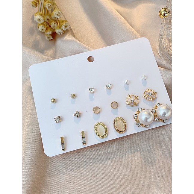 LRC Anting Set Fashion Color Mixing Pearl Diamond Snowflake Resin Alloy K22984