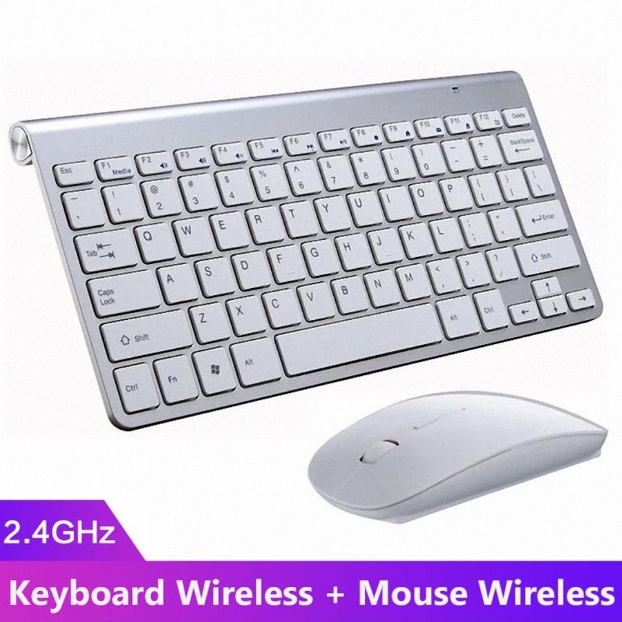 w202 Paket Keyboard Wireless + Mouse Wireless Silent Desain Ultrathin Elegan