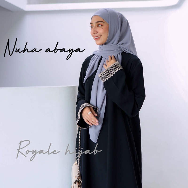 Nuha abaya jetblack mix renda arab