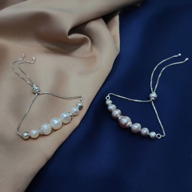 Gelang serut perak 925 mutiara air tawar asli Bersertifikat Gelang perak mutiara asli lombok Aksesor