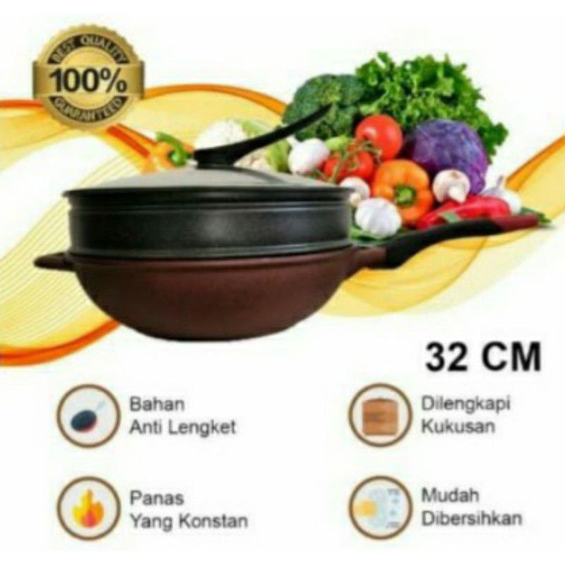 Panci , Wajan, Wok , Kukus ,  Steamer ,  Panci Multifungsi  , Use WOK 32cm