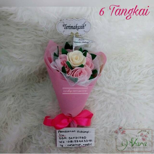  READY Buket Bunga flanel 6tangkai pink souvenir murah 