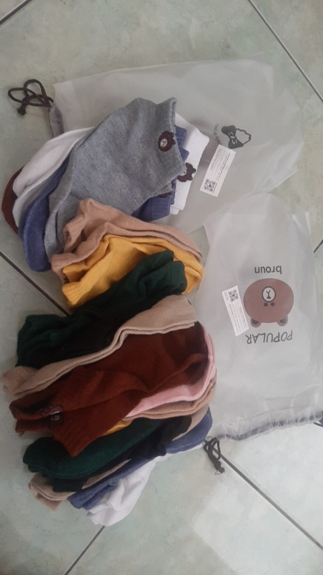 [termurah] 10pcs Kaos Kaki Ankle Brown Line+tas Logo Brown Line Kaos Kaki Import