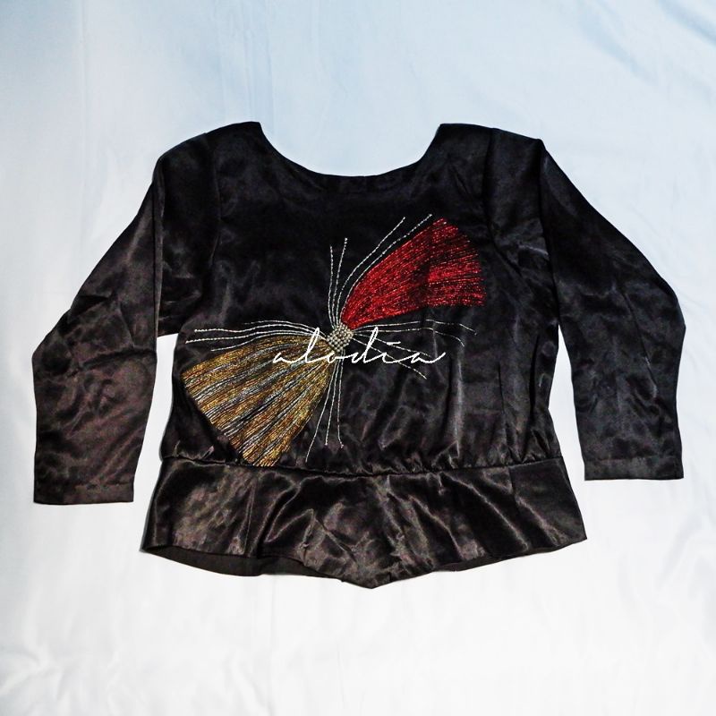 BLUS NENEK WANITA MURAH / BAJU ORANG TUA / ATASAN IBU KEKINIAN HITAM POLOS LENGAN PANJANG