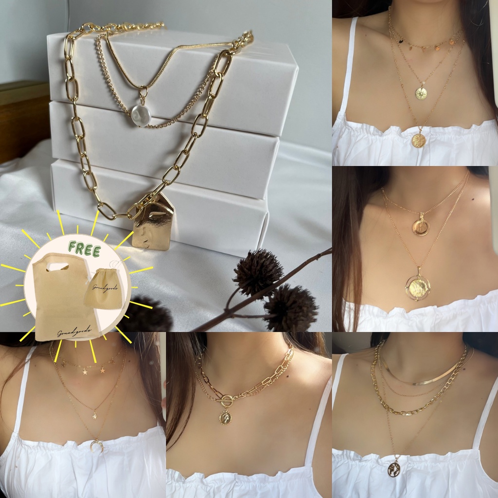 Necklace / Kalung Wanita Korea / Aksesoris Wanita / Kalung Rantai / Kalung Aesthetic / Kalung Layer Pendant