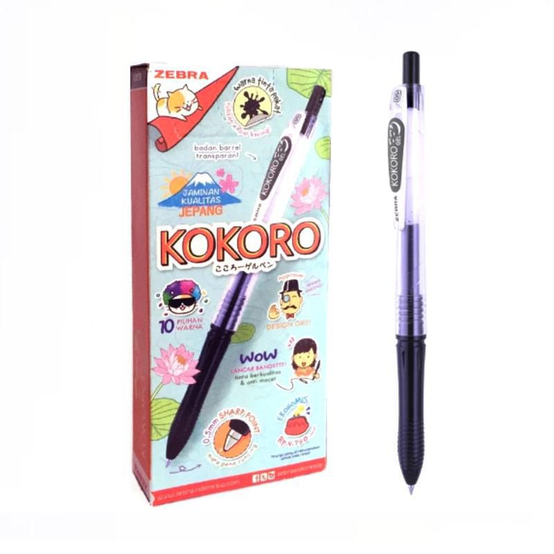 

Bolpen / Pulpen Gel Zebra Kokoro Black 0.5 / Pen Tinta Hitam