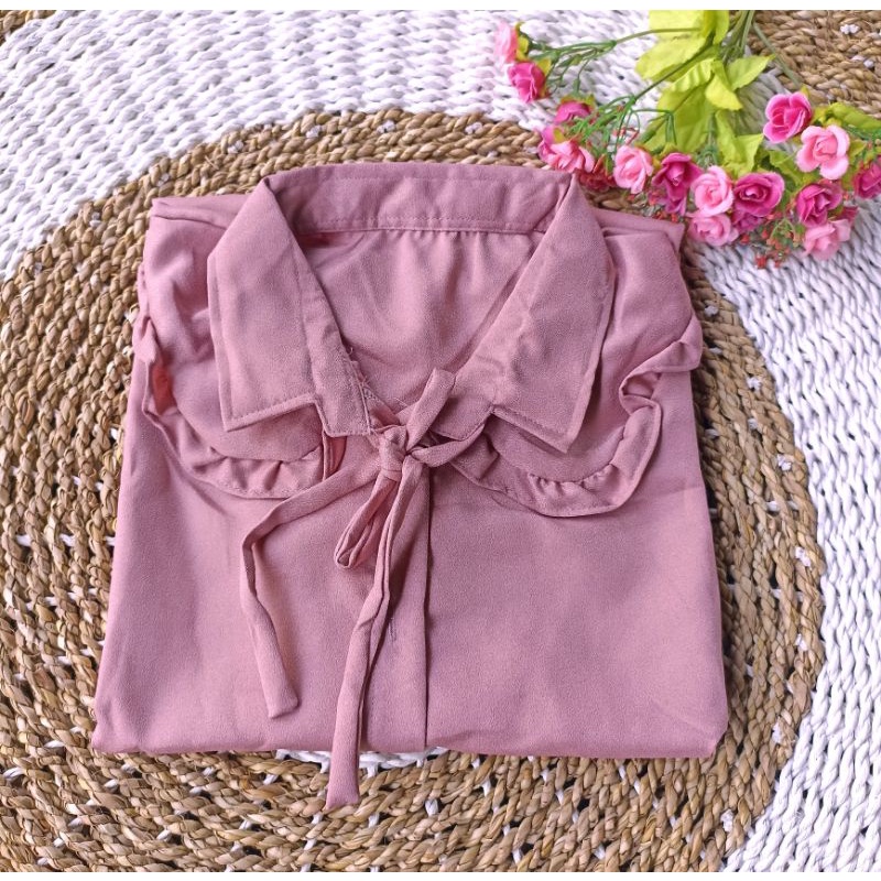 KEMEJA BASIC BLOUSE RENDA MENDY Blouse Wanita Korea Kiko Blouse moscrepe