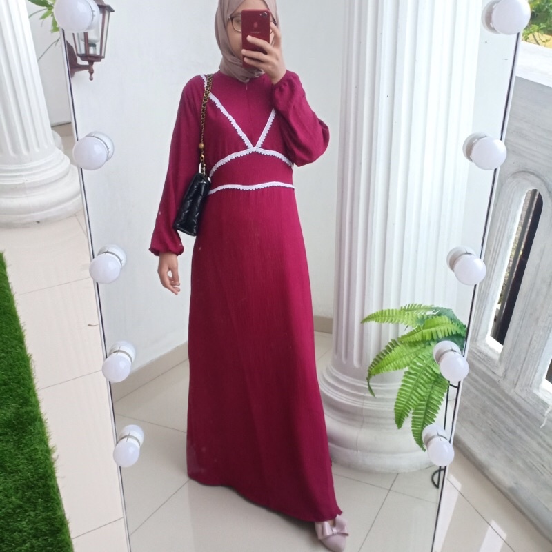 gamis lesti lesty crinkle airflow gamis wanita busui gamis renda Lesti krinkel