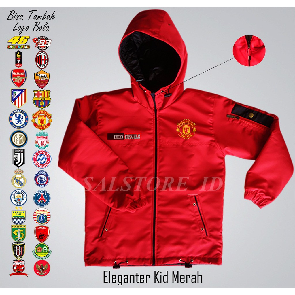 Jaket Anak Hoodie Kids ManUTD Sweater Hoodie Bolak Balik Tebal TK SD SMP Parasut Taslan Couple Group