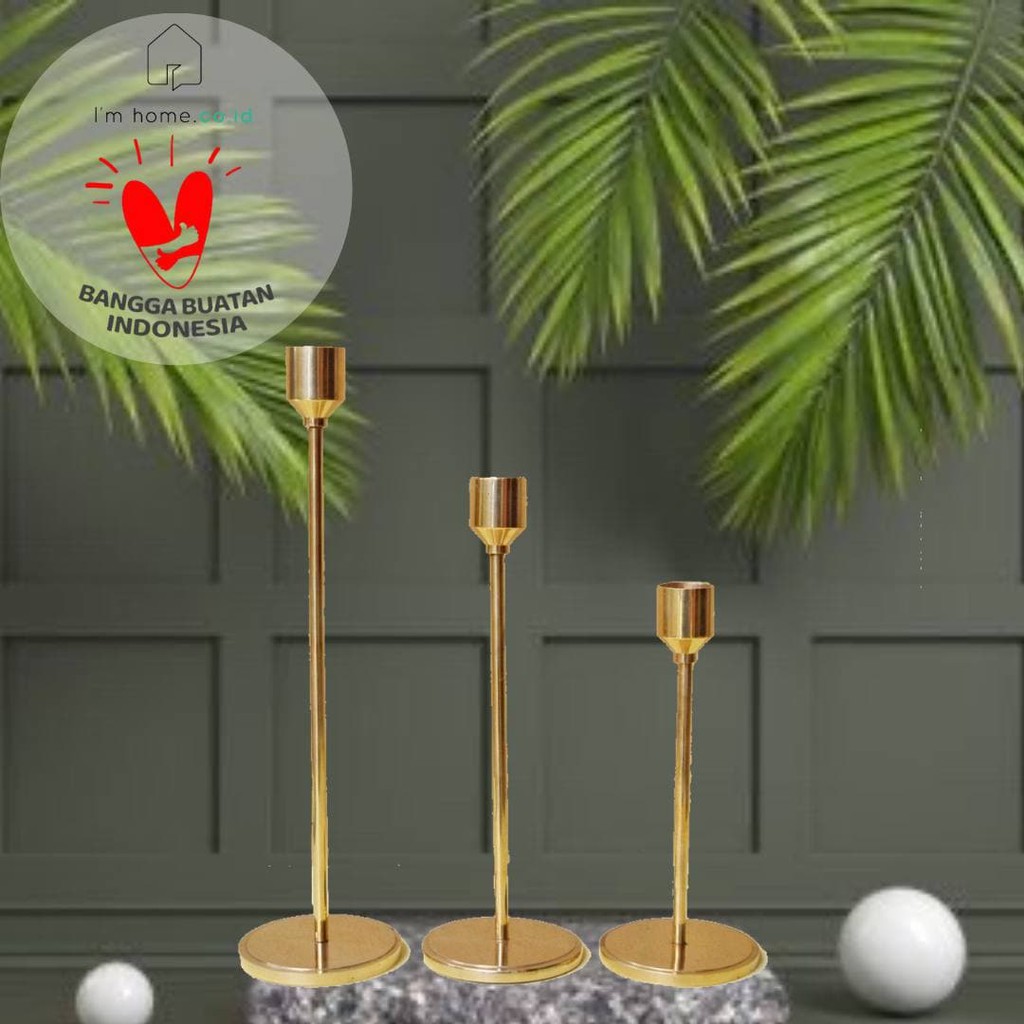 Tempat lilin Set 3 pcs Candle holder besi GOLD hiasan rumah dekorasi ruang makan light dinner imhome