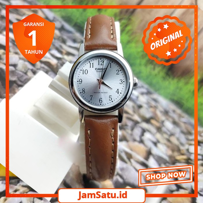 JAM TANGAN WANITA CASIO ORIGINAL ANALOG STRAP KULIT COKLAT MODEL CEWEK