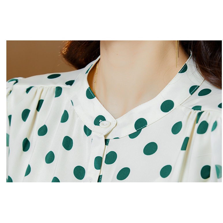 COD 2022 New Fashion Korean Style 3/4 Sleeve Blouse for Women Black White Polka Dots Summer Shirts Baju Kemeja Wanita Kekinian Putih Hitam 2023t