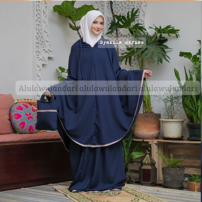 mukena traveling katun polos resleting 2in1 SYAKILAseries