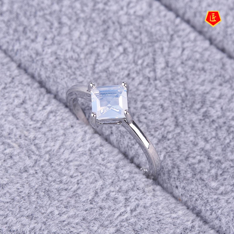 [Ready Stock]Inlaid Square Moonstone Ring Classic Simple