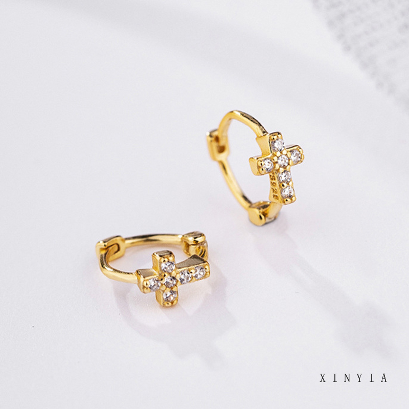 Anting Bulat Mini Lapis Emas 14k Hias Cubic Zirconia Untuk Wanita