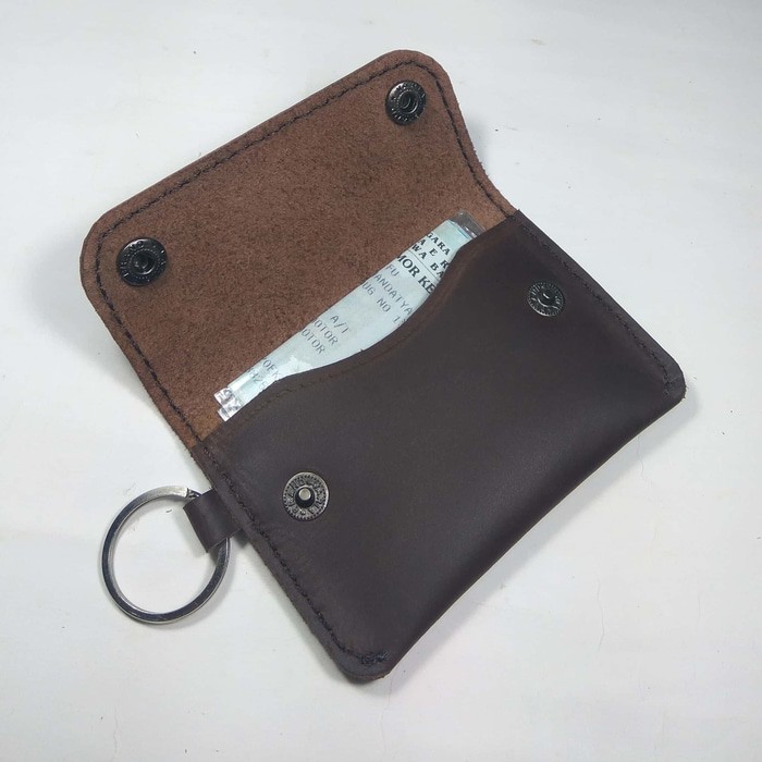 dompet stnk model kancing dua jahit keliling kulit asli warna coklat