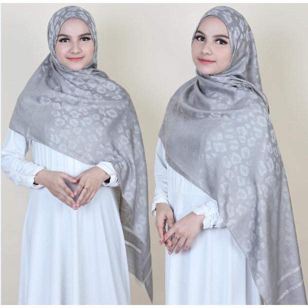 MOBASA OFFICIAL Pashmina Silk Premium Jilbab Pashmina Silk Kerudung Pashmina silk Import Leopard-Leoblink - Abu