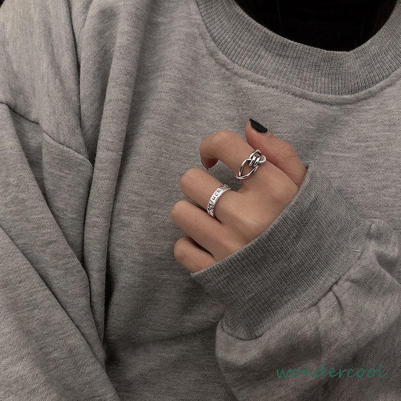 2Pcs Korea Fashion Terbuka Cincin Kepribadian Tren Indeks Cincin Gaya Punk Wanita Perhiasan Minoritas Minimalis Hadiah -Won