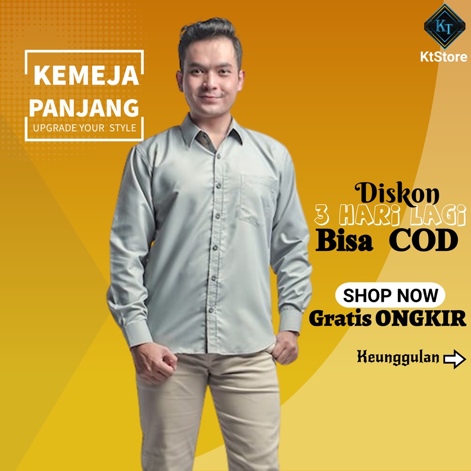 Kemeja Polos Pria Lengan Panjang_Silver