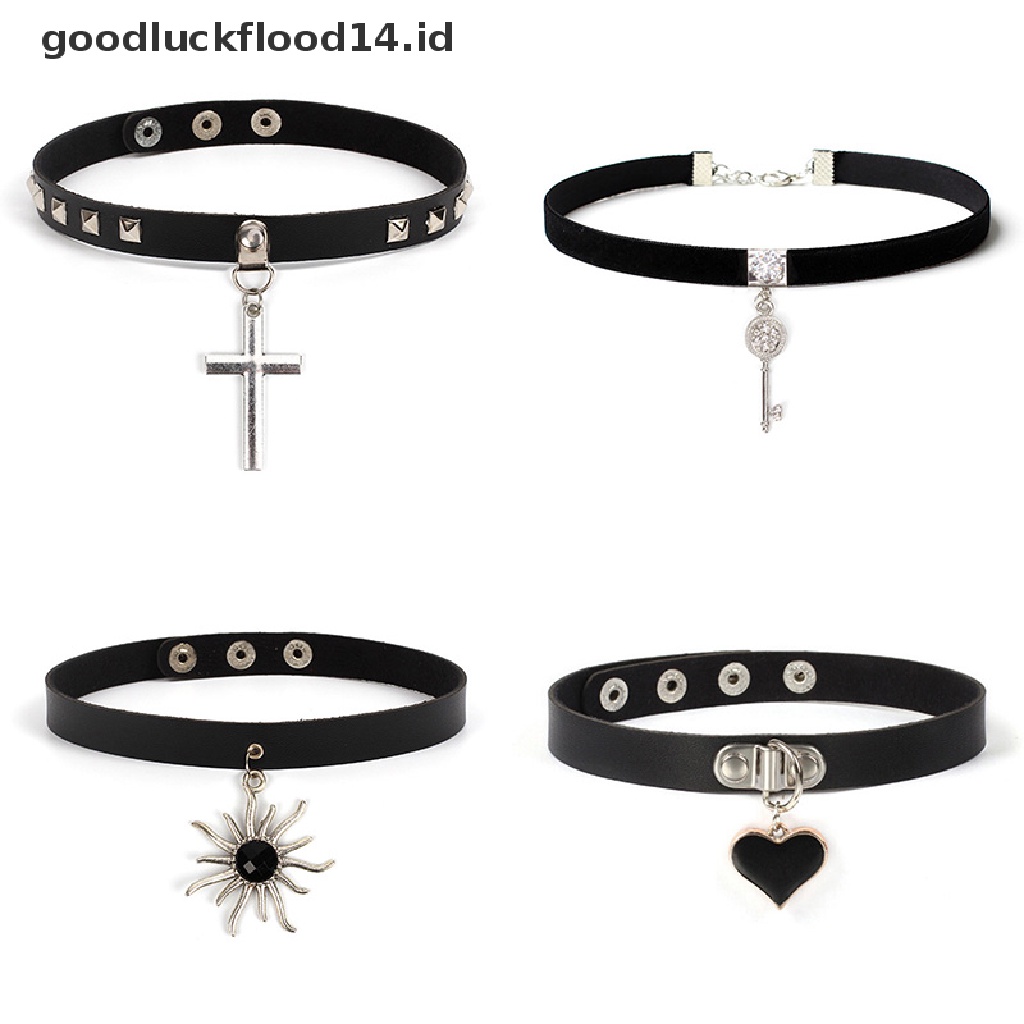 [OOID] Punk Gothic Spike Choker PU Leather Collar Pendant Necklace Statement Jewelry ID