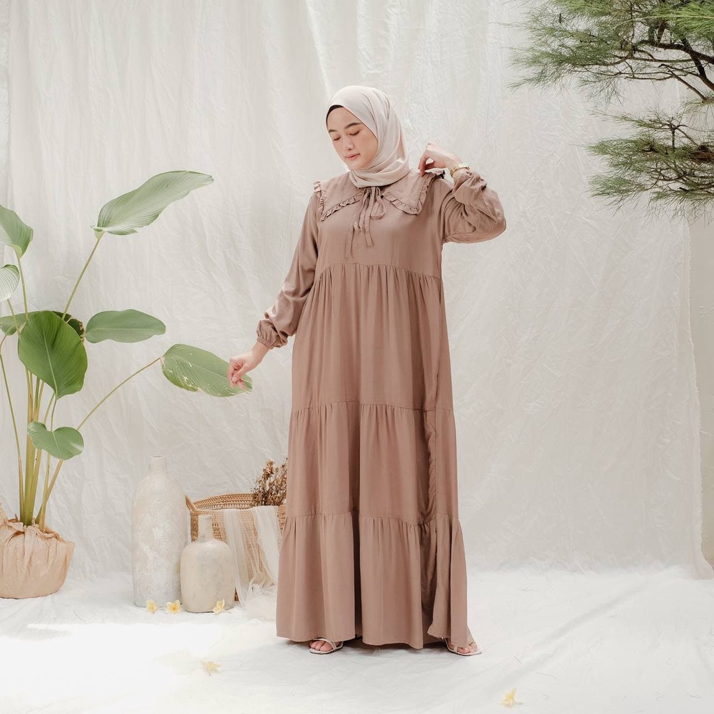 Gamis Susun Medina Rayon Premium Dress Wanita Susun Lengan Panjang Baju Wanita Busui Kekinian LD 112 cm