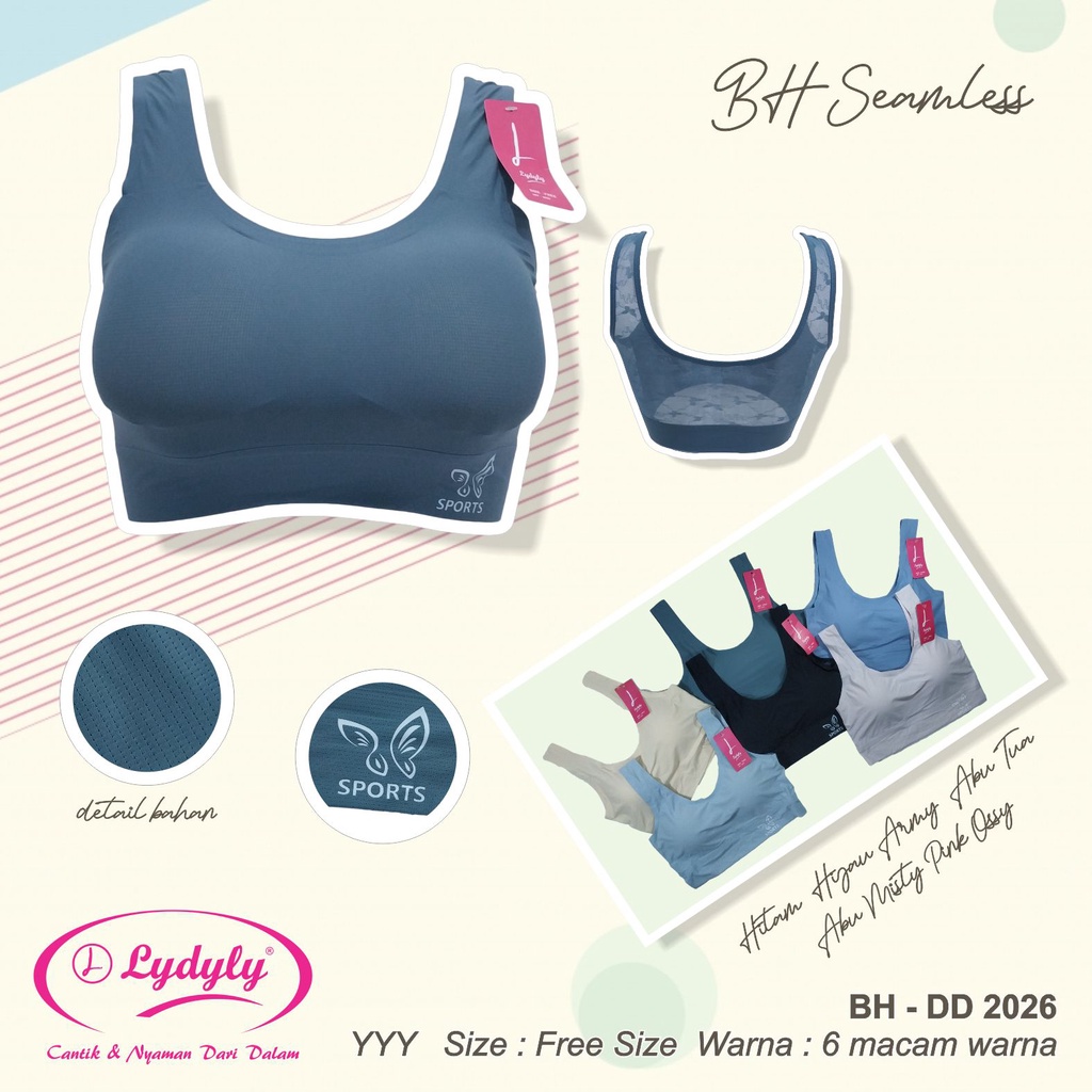 Lydyly X Fuji - Sport Bra Katun Seamless | BH Olahraga Senam Sexy Renda Transparant DD2026 | Bralette Seksi Busa Tanpa Kawat