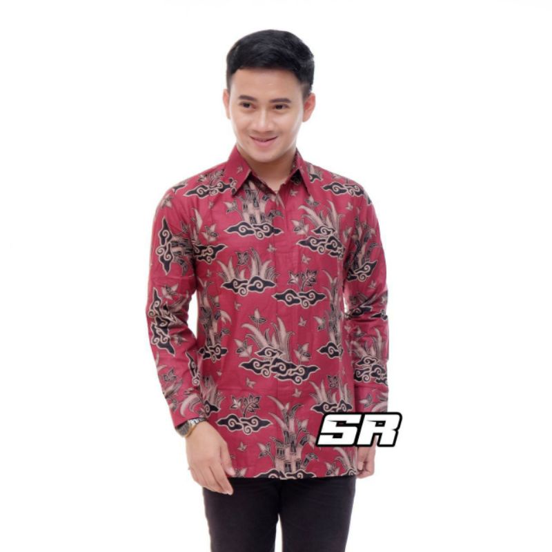 baju batik motif mega mendung kemeja lengan panjang